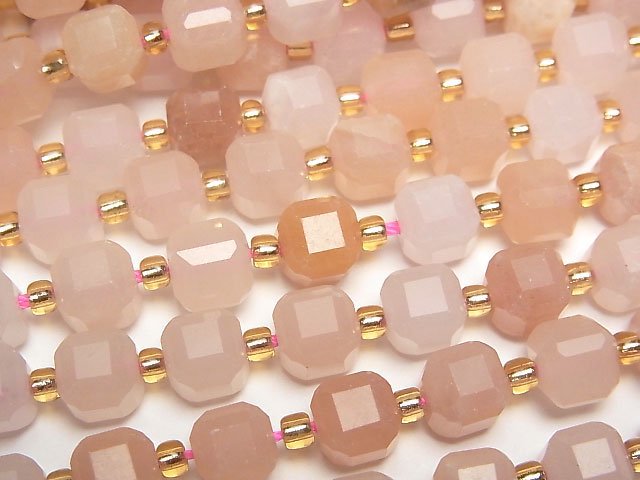 高品質!粉橙色砂金石方塊形7x7x7公釐一串珠子(約15英吋/36公分)