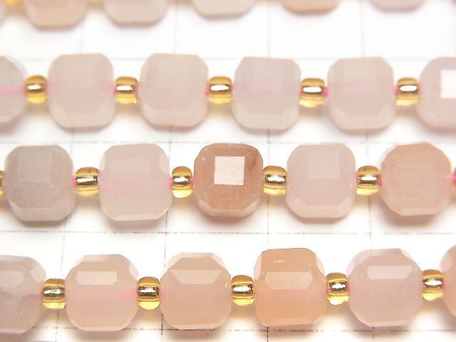 高品質!粉橙色砂金石方塊形7x7x7公釐一串珠子(約15英吋/36公分)