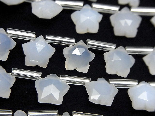 白色玉髓 AA++ 刻面星星 8x8mm 1串珠子 (8顆)
