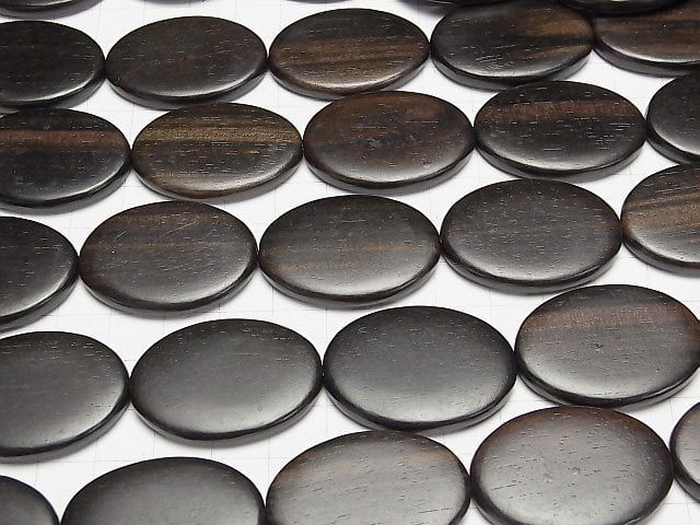 Ebony Wood Oval 35x25mm half or 1strand beads (aprx.15inch/37cm)