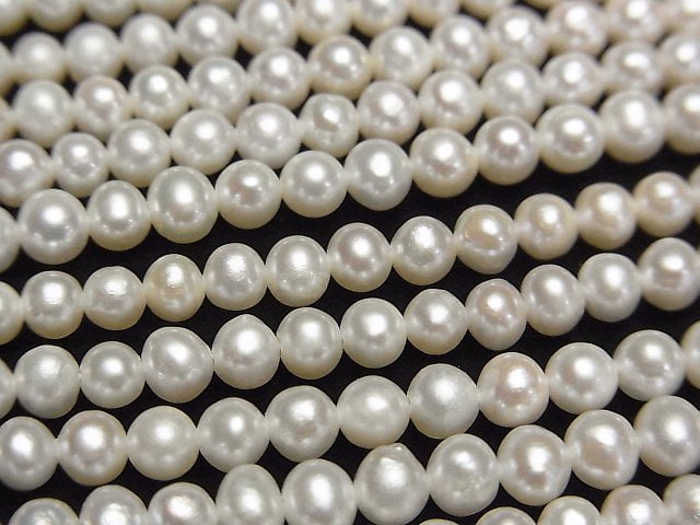 Fresh Water Pearl AAA- White Semi Round-Potato 4mm 1strand beads (aprx.15inch/38cm)