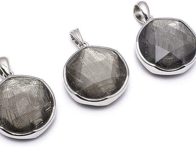 Meteorite Pendant Both Side Finish 17mm Black color Silver925