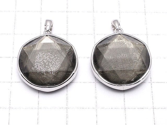 Meteoriten-Anhänger Beidseitig Finish 22mm Schwarze Farbe Silber925