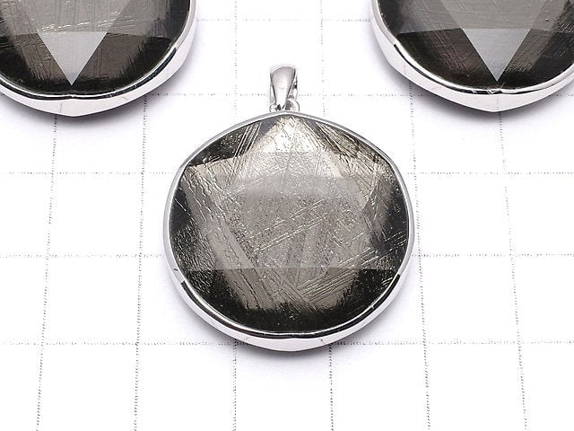 Meteoriten-Anhänger Beidseitig Finish 27mm Schwarze Farbe Silber925