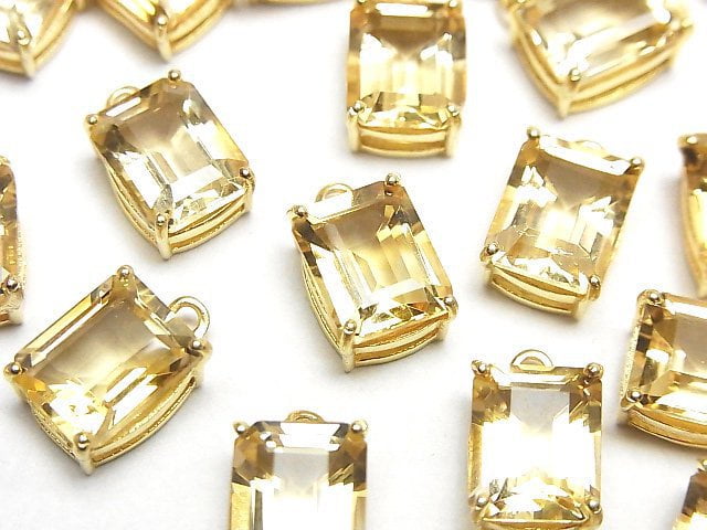頂級天然黃水晶 AAA 包鑲長方形刻面 10x8mm 18KGP 1顆