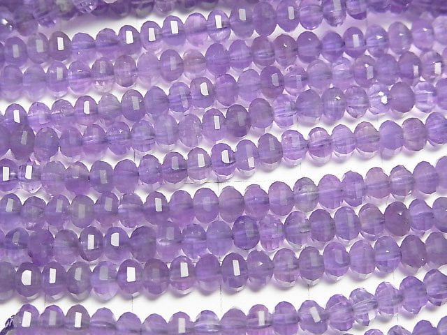 高品質!紫水晶 AA++ 鏡面刻面鈕扣圓珠 4x4x3mm 1串珠子 (約15英吋/37公分)
