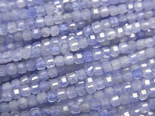 高品質!坦桑石 AA++ 方塊形 2x2x2mm 半串或 1 串珠子 (約 15 英寸/37 公分)