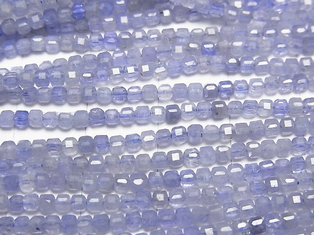 高品質!坦桑石 AA++ 方塊形 2x2x2mm 半串或 1 串珠子 (約 15 英寸/37 公分)