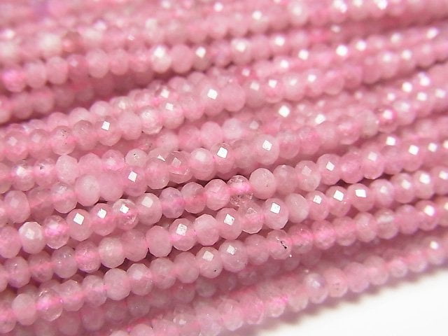 高品質!粉紅色電氣石 AA+ 刻面鈕扣圓珠 2.5x2.5x1.5mm 1串珠子 (約15英吋/37公分)