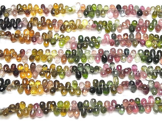 Hochwertig Multicolor Turmalin AAA- Tropfen facettierte Briolette halb oder 1Strang Perlen (ca. 8 Zoll/20 cm)
