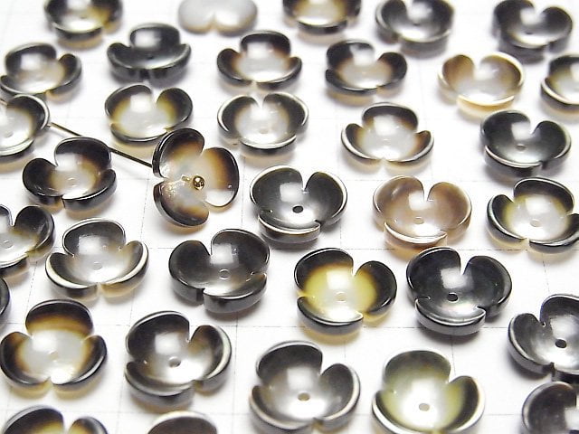 Hochwertige schwarze Muschel (Schwarzlippen-Auster) AAA 3D Blume 10mm Mittel-Loch 4 Stück