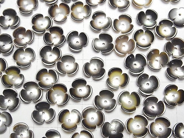 Hochwertige schwarze Muschel (Schwarzlippen-Auster) AAA 3D Blume 10mm Mittel-Loch 4 Stück
