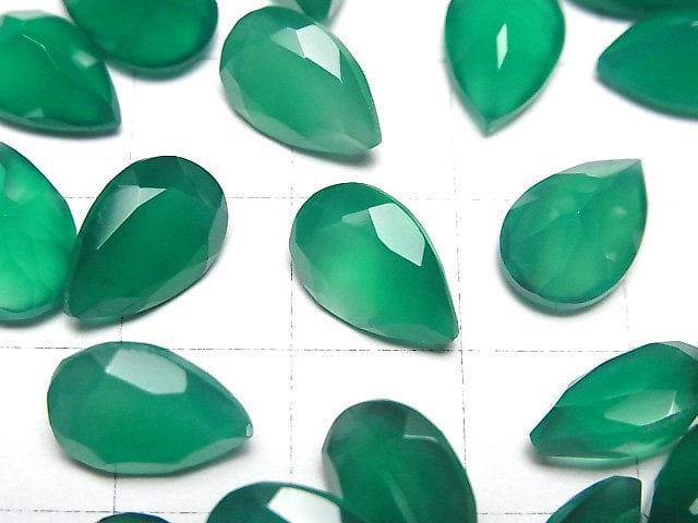 高品質綠瑪瑙 AAA 梨形刻面裸石 12x8mm 2顆