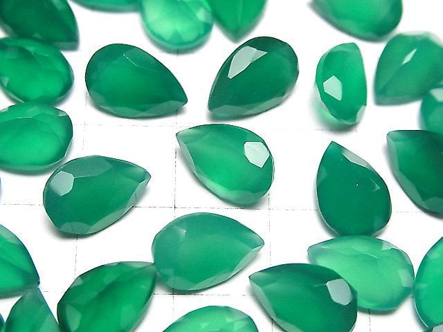 Hochwertiger grüner Onyx AAA Lose Stein Tropfenform Facettiert 12x8mm 2Stk