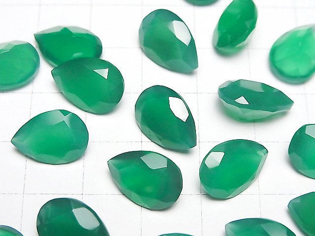 Hochwertiger grüner Onyx AAA Lose Stein Tropfenform Facettiert 14x10mm 2Stk