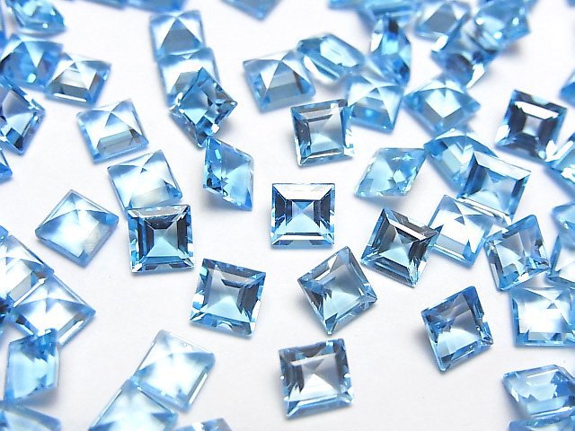 高品質瑞士藍拓帕石 AAA 裸石 方形刻面 5x5mm 2顆
