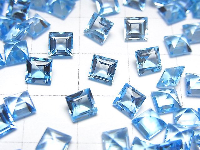 高品質瑞士藍拓帕石 AAA 裸石 方形刻面 5x5mm 2顆