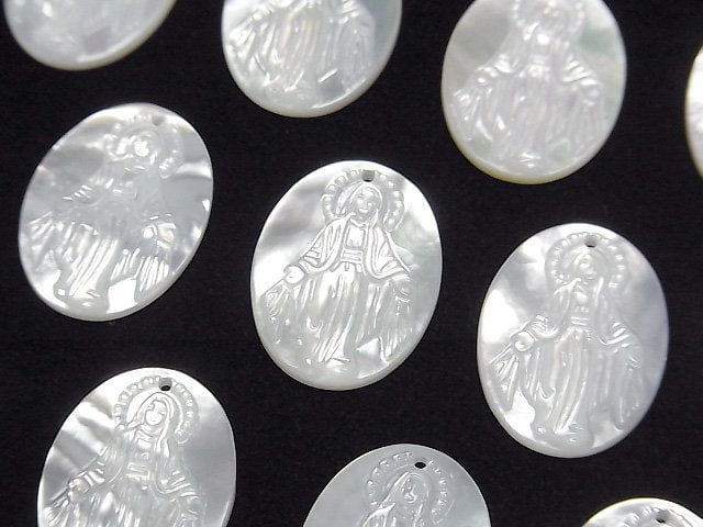 高品質白色貝殼 AAA 聖母瑪利亞雕刻橢圓形 20x15mm 1個