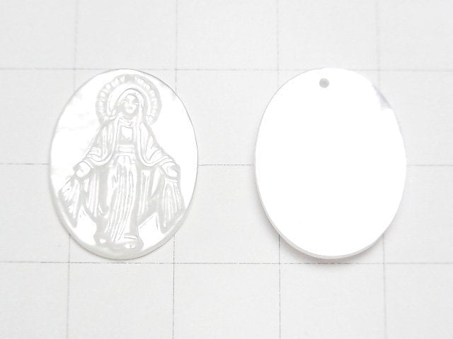 高品質白色貝殼 AAA 聖母瑪利亞雕刻橢圓形 20x15mm 1個