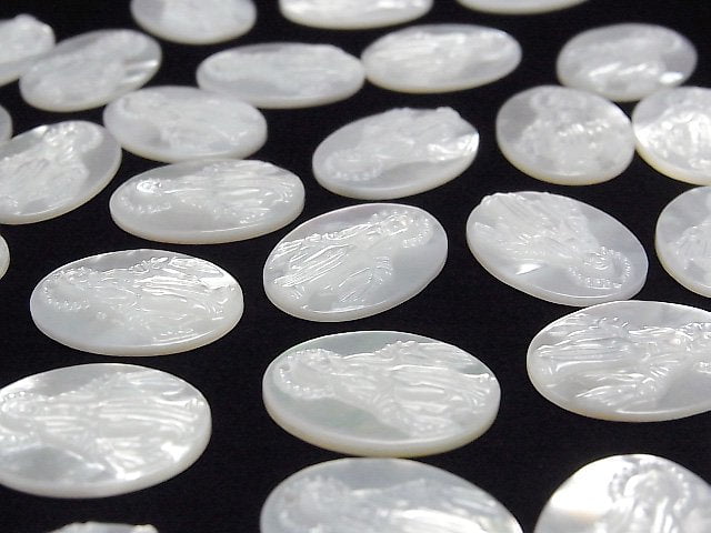 Hochwertige weiße Muschel AAA Heilige Maria geschnitzt Oval 20x15mm 1Stk