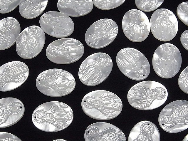 Hochwertige weiße Muschel AAA Heilige Maria geschnitzt Oval 20x15mm 1Stk