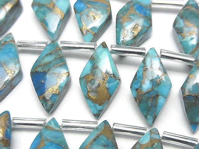 藍銅綠松石 AAA 鑽石 16x8mm 半串或 1 串珠子 (8 顆)