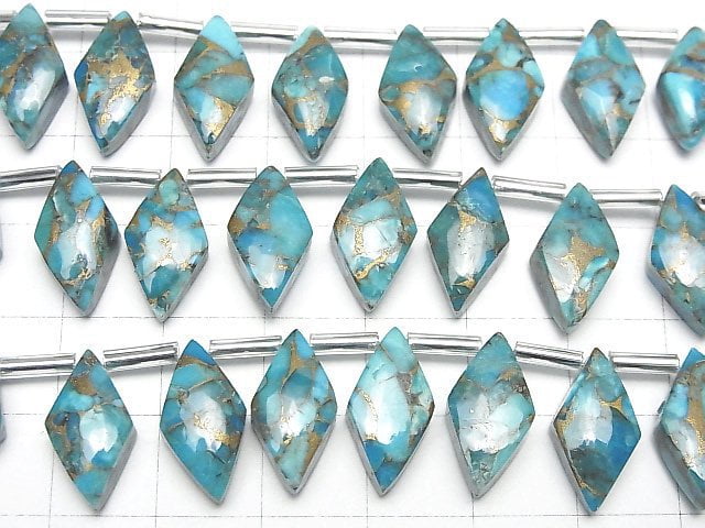Blauer Kupfer-Türkis AAA Diamant 16x8mm halb oder 1Strang Perlen (8Stk)
