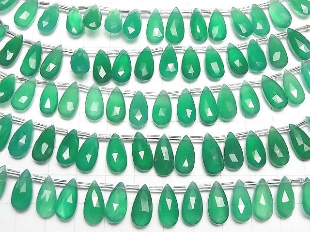 Hochwertiger grüner Onyx AAA Tropfenform Facettiert Briolette 15x7mm halb oder 1Strang Perlen (12Stk)
