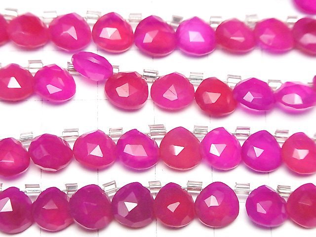 Hochwertiger fuchsia-pinker Chalcedon AAA Kastanienform Facettiert Briolette 8x8mm halb oder 1Strang Perlen (28Stk)