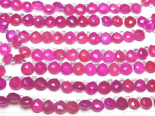 Hochwertiger fuchsia-pinker Chalcedon AAA Kastanienform Facettiert Briolette 8x8mm halb oder 1Strang Perlen (28Stk)