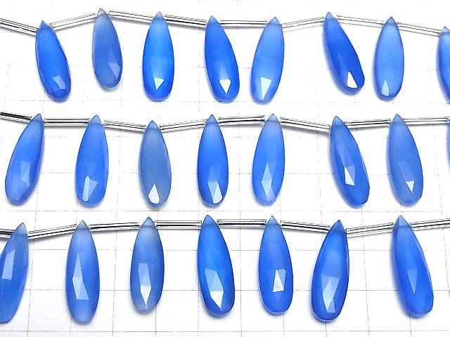 Hochwertiger blauer Chalcedon AAA Tropfenform Facettiert Briolette 25x8mm halb oder 1Strang Perlen (8Stk)