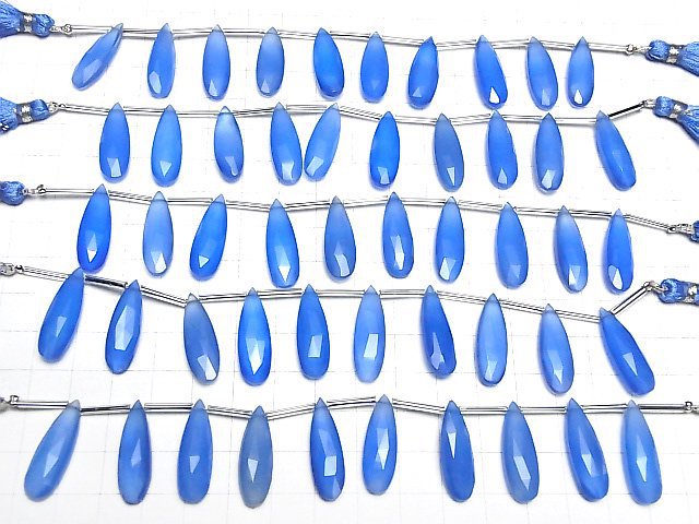 Hochwertiger blauer Chalcedon AAA Tropfenform Facettiert Briolette 25x8mm halb oder 1Strang Perlen (8Stk)