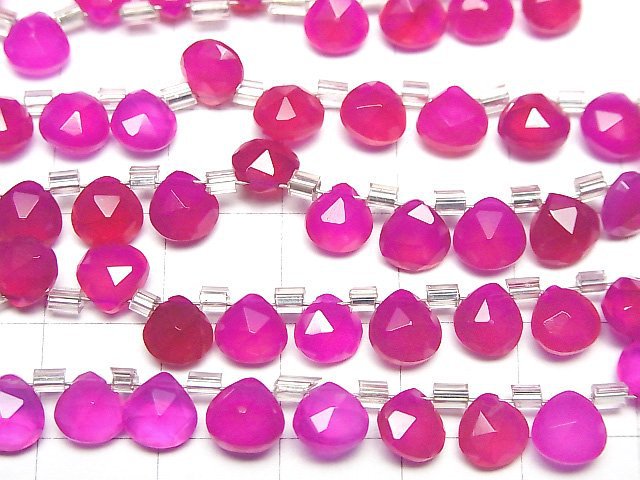 Hochwertiger fuchsia-pinker Chalcedon AAA Kastanienform Facettiert Briolette 6x6mm halb oder 1Strang Perlen (ca. 28Stk)