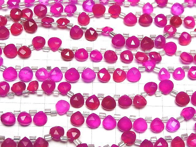Hochwertiger fuchsia-pinker Chalcedon AAA Kastanienform Facettiert Briolette 6x6mm halb oder 1Strang Perlen (ca. 28Stk)