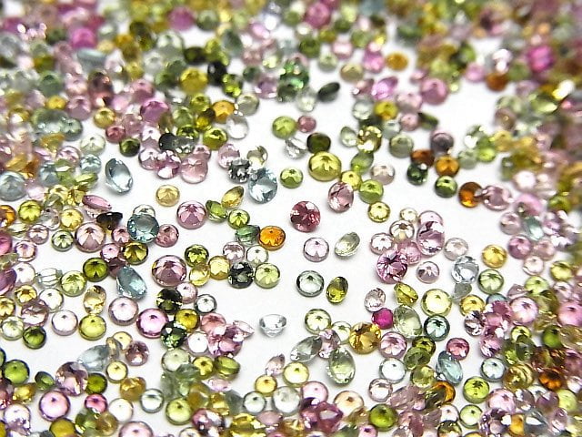 高品質多色碧璽 AAA 圓形刻面裸石 1-2毫米 10顆
