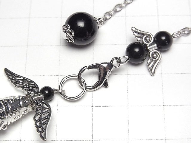 Schwarzer Obsidian AAA- Pendel 60x19x19mm mit Kette Silberfarbe 1 Stück