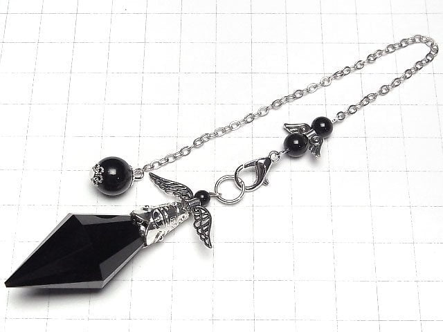 Schwarzer Obsidian AAA- Pendel 60x19x19mm mit Kette Silberfarbe 1 Stück