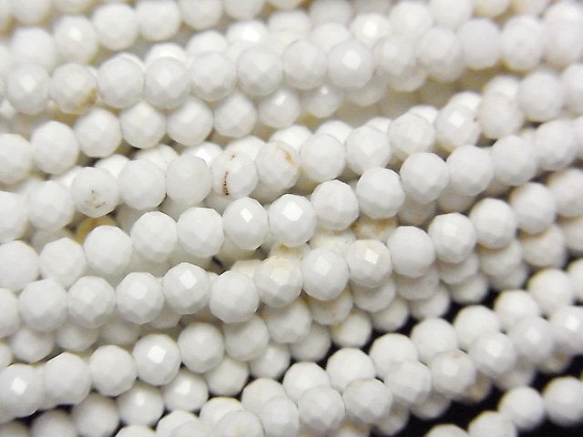 高品質!菱鎂礦刻面圓珠 3mm 1串(約15英吋/37公分)