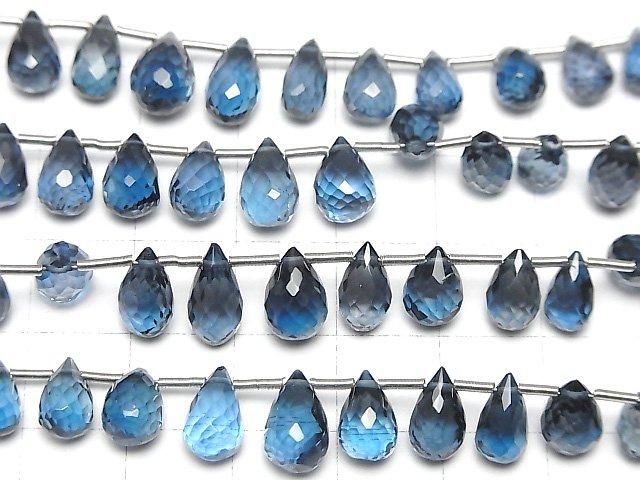 Hochwertiger London Blauer Topas AAA Tropfenform Facettiert Briolette Halbe oder 1 Strang (23 Stück)