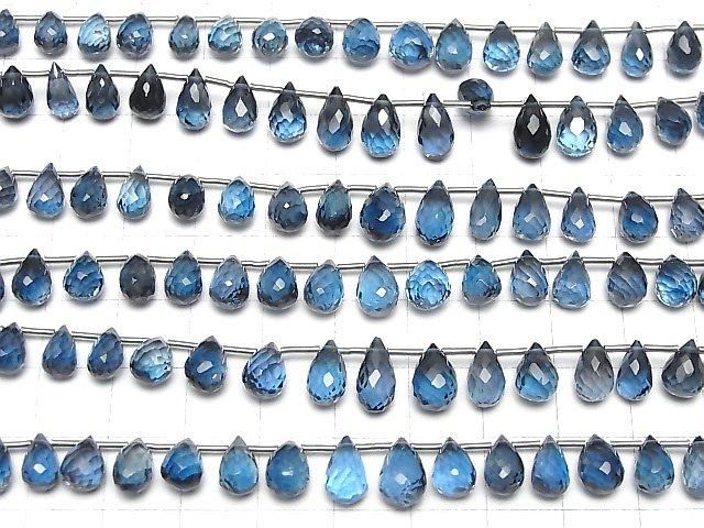 Hochwertiger London Blauer Topas AAA Tropfenform Facettiert Briolette Halbe oder 1 Strang (23 Stück)