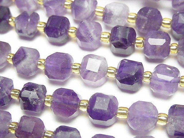 高品質!帶狀紫水晶正方體刻面 7x7x7mm 半串或一串珠子 (約15英吋/36公分)