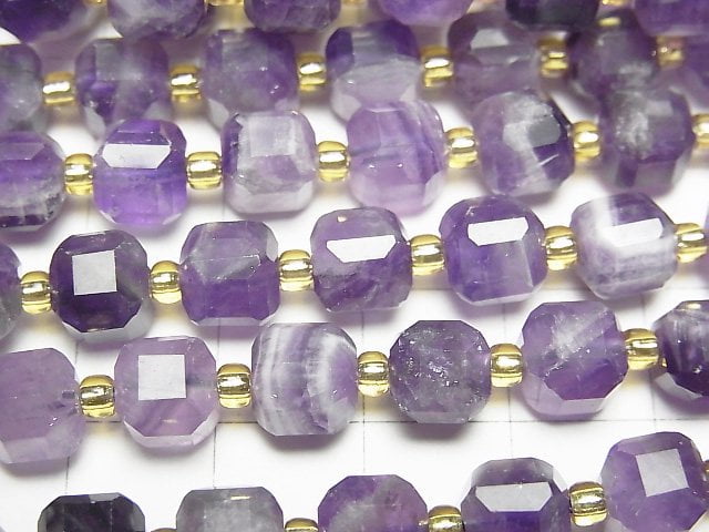 高品質!帶狀紫水晶正方體刻面 7x7x7mm 半串或一串珠子 (約15英吋/36公分)