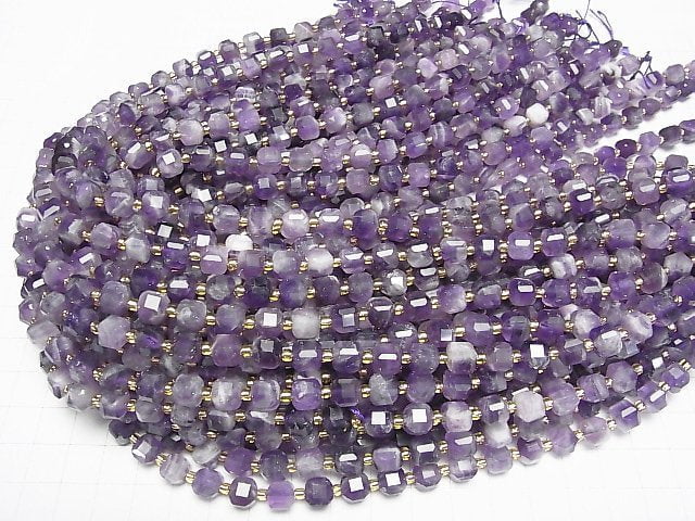 Hochwertig! Gestreifter Amethyst Würfelform 7x7x7mm halbe oder 1 Strang Perlen (ca. 15 Zoll/36 cm)