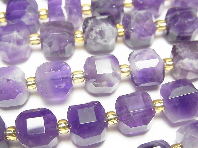 高品質!條紋紫水晶立方體形狀 8x8x8mm 半串或 1 串珠子 (約 15 英寸/36 公分)