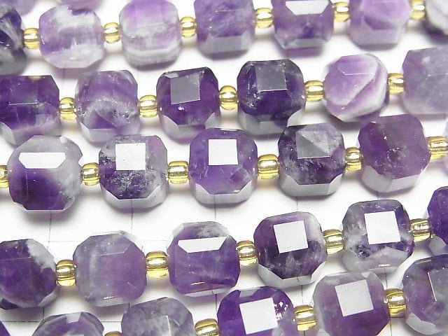 高品質!條紋紫水晶立方體形狀 8x8x8mm 半串或 1 串珠子 (約 15 英寸/36 公分)