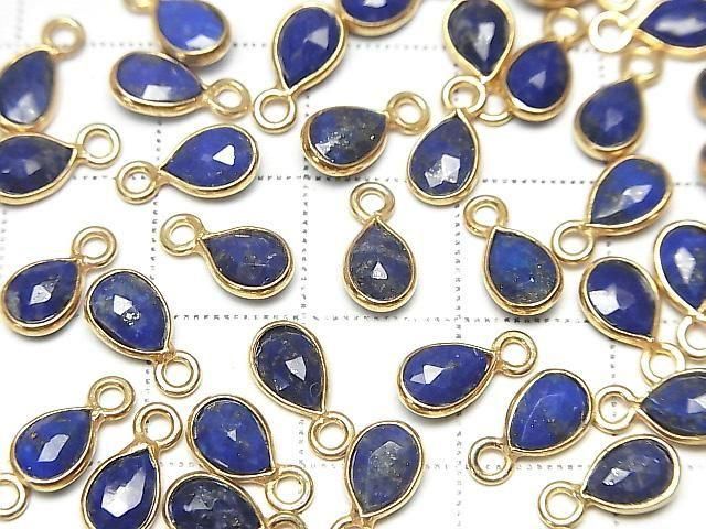 青金石 AA++ 7x5mm 梨形玫瑰式切割 18KGP 包鑲 4顆