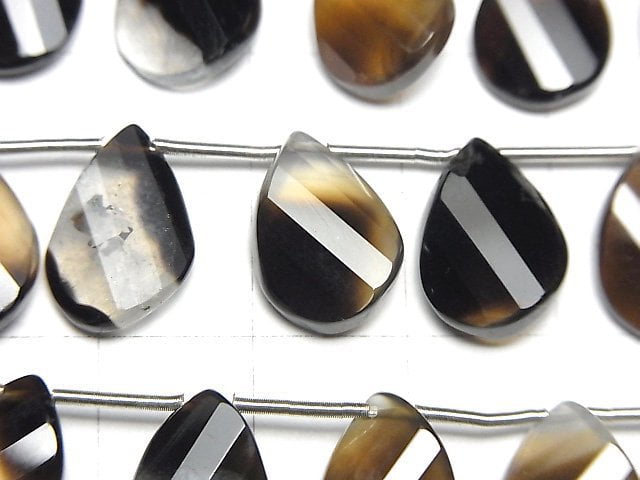 黑條紋瑪瑙 AAA 扭刻面梨形半串或 1 串珠子 (14 顆)