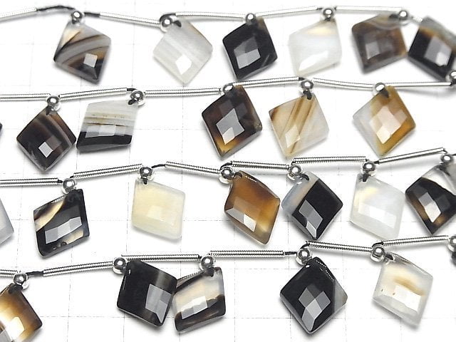 Schwarz gestreifter Achat AAA diamantförmig halb oder 1 Strang Perlen (8 Stück)