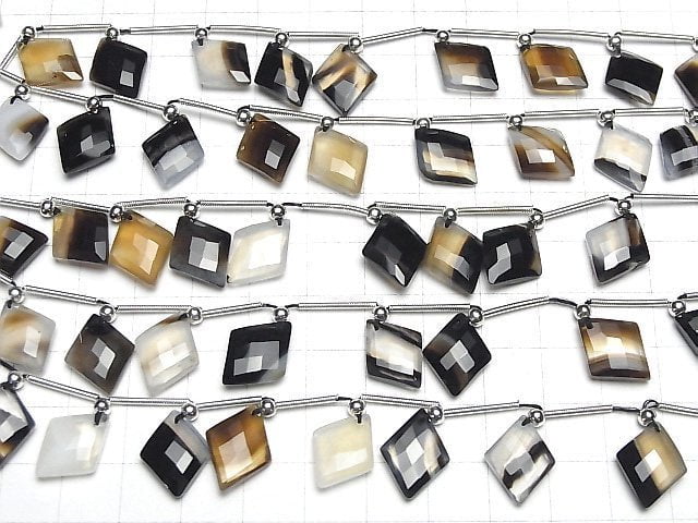 Schwarz gestreifter Achat AAA diamantförmig halb oder 1 Strang Perlen (8 Stück)
