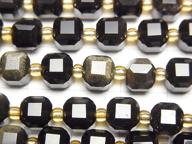 High Quality! Golden Obsidian AA++ Cube Shape 7x7x7mm 1strand beads (aprx.15inch/36cm)